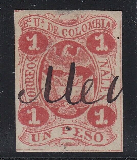 Colombia 1866 1p Rose Red Used. Scott 49