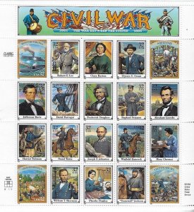 2975 32cent CIVIL WAR MNH FULL SHEET OF 20 STAMPS