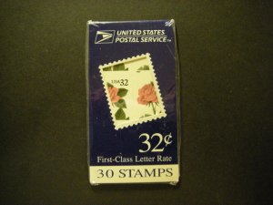 BK178E, Scott 2492e & f, 32c Pink Rose, Makeshift MDI Booklet, cellophane wrap