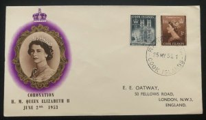 1953 Rarotonga Cook Island First Day Cover QE2 Queen Elizabeth coronation To UK