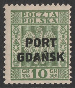POLAND - Port Gdansk 1934 redrawn Arms 10pr green. MNH **.