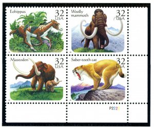 US  3077-80  Prehistoric Animals 32c - Plate Block of 4 - MNH - 1996 - P2222 LR