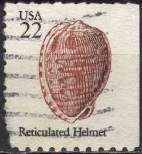 US 2118 (used, bad corner) 22¢ shells: reticulated helmet (1985)