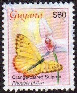 Guyana 3782 - Used - $80 Orange-barred Sulphur Butterfly (2003) (cv $1.25) (1) +