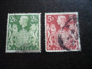 Stamps - Great Britain - Scott# 249a, 250 - Used Part Set of 2 Stamps