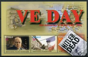 Tuvalu 2005 MNH WWII WW2 VE Day 60th Churchill De Gaulle Hitler 3v M/S Stamps