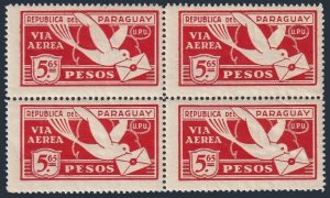 Paraguay C10 block/4, MNH. Michel 314. Air Post 1929. Wings, Pigeon, Airplane.