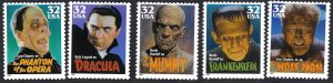 United States #3168-72 32¢ Movie Monsters (1997). Five singles. MNH