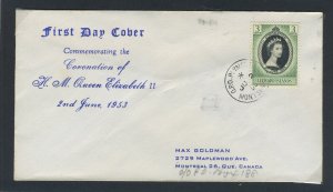 Leeward Islands 1953 QEII Coronation on First Day Cover