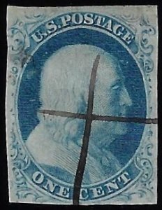 Scott #7 -VF-Used – Manuscript cancel. 2022 PSAG certificate.  Showpiece.