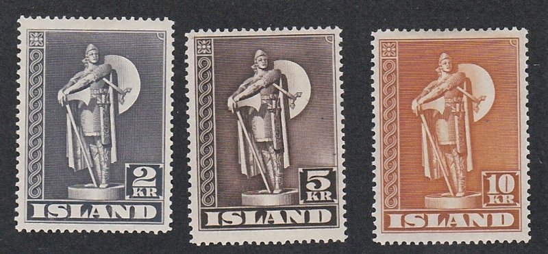 Iceland #  229a-231a, Statue of Thorfian Karlsefni, Mint LH, 1/2 Hinged Cat.