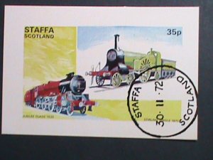 ​STAFFA-SCOTLAND-1972 JUBILEE CLASS 1935 TRAIN -IMPERF CTO S/S SHEET-VERY FINE