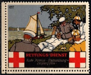 1914 Germany WW I Poster Stamp Rescue Service Leipzig Red Cross Collection Fund