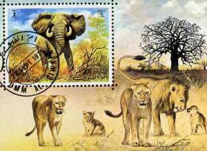 Umm Al Qiwain 1971 Animals imperf m/sheet (Elephant and L...