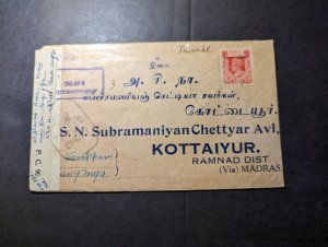 1945 Censored Burma Mily Admn Overprint Cover to Kottaiyur India