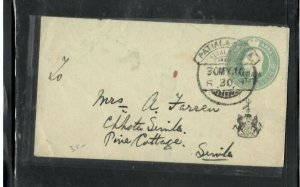 INDIA  PATIALA COVER (PP0906BB) 1930  KGV 1/2A PSE PATIALA TO SIMLA 