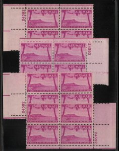 1952 Airmail Sc C46 80c Hawaii matched plate blocks MNH 24592 Durland CV $100