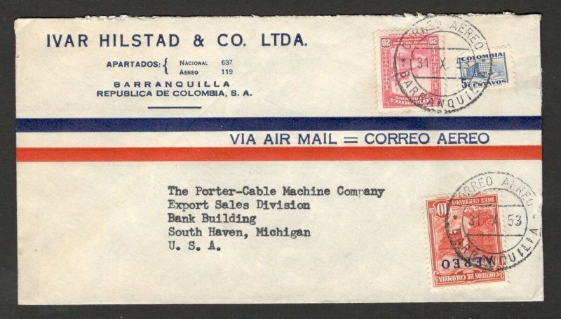 COLOMBIA TO USA - AIRMAIL OFFICIAL LETTER - OVERPRINT AEREO 1953.