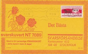 Sweden 1970 Umea 1 Cancels Rose Illust. Svars Losen Reply Stamps Cover Ref 45785