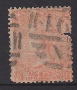 Great Britain 1865 QV 4d Vermillion Sc#43 Used Spacefiller