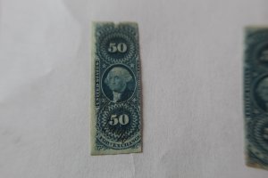 REVENUE : R56a   USED 50 CENT FOREIGN EXCHANGE -   IMPERFORATE - PIECE MISSING