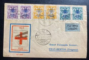 1926 Riga Latvia First Flight Airmail Cover FFC To Fray Benitos Uruguay