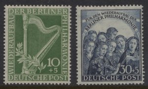 GERMANY-BERLIN 1950 SC. #9NB4-5 10+5PF HARP TO 30+5PF SINGERS MINT NH CAT $92.50