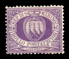 San Marino #17 Cat$925, 1877 40c violet, unused (regummed)