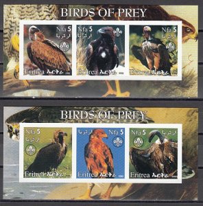 Eritrea, 2002 Cinderella issue. Birds of Prey, 2 IMPERF sheets. Scout Logo.