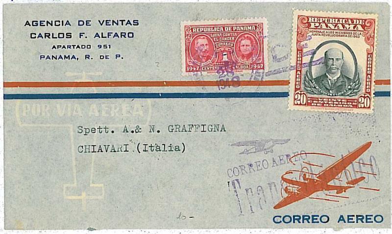 AVIATION \ MEDICINE : CANCER -  POSTAL HISTORY COVER : PANAMA 1948