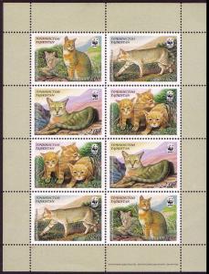 Tajikistan WWF Reed Cat Sheetlet of 2 sets / 8 stamps SG#189-192 SC#185 a-d
