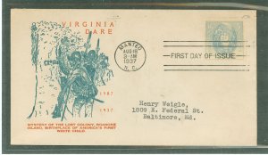 US 796 1937 5c Virginia Dare (single) on an addressed (typed) first day cover with a Bronesky cachet.