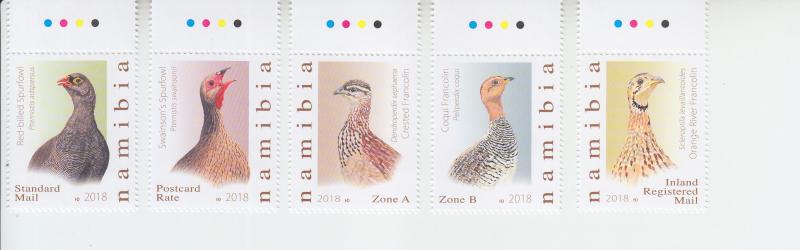 2018 Namibia Birds (5) (Scott 1370-74) MNH