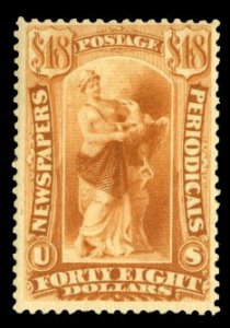 United States, Newspaper Stamps #PR78 Cat$900, 1879 $48 yellow brown, lightly...