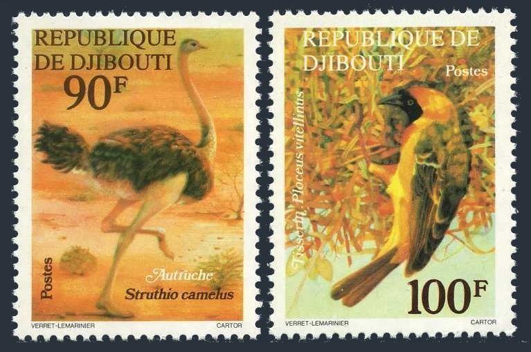 Djibouti 462-463,MNH.Michel 199-200. Birds 1977:Ostrich,Weaver.