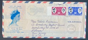 1966 Nassau Bahamas First Day Cover To Usa Queen Elizabeth Royal Visit