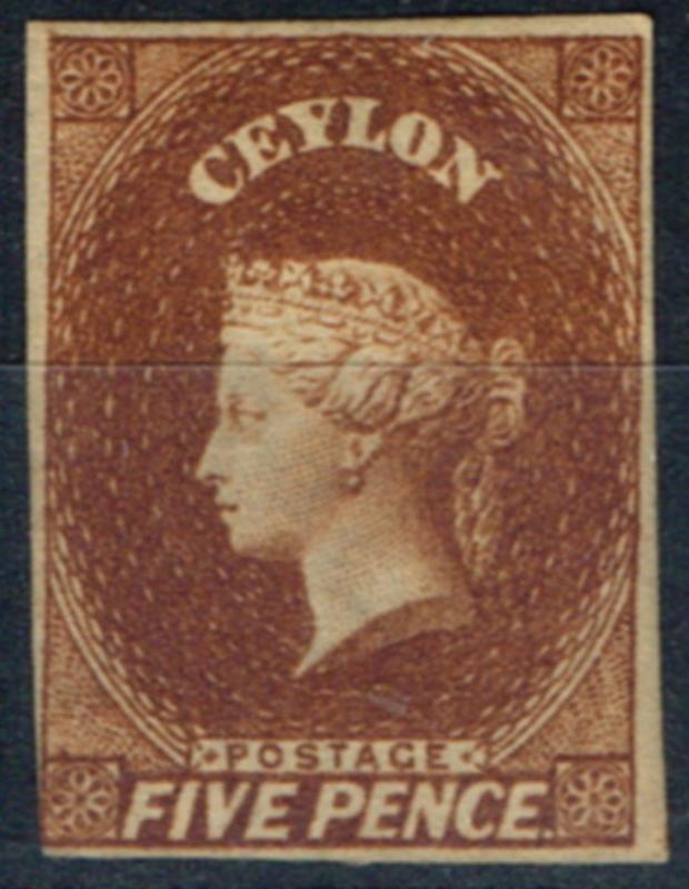 Ceylon 1857 5d Chestnut SG5 Fine & Fresh Unused