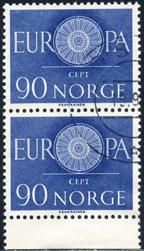 Norway 1960 Sc 387 Europa CEPT Wheel Oslo CDS 2 Stamp Used