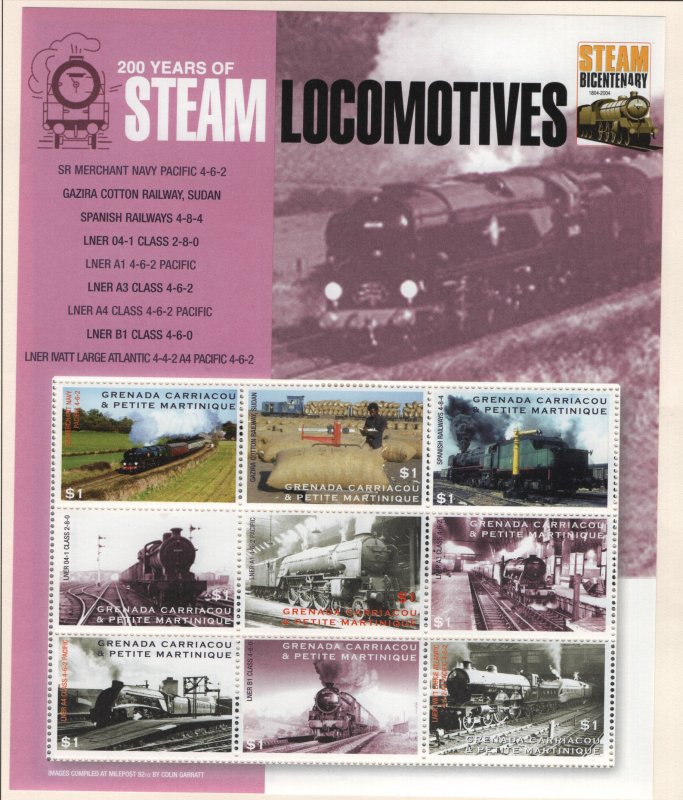 GRENADINES 2542 H SET OF 9 STEAM LOCOMOTIVES 2004 SET