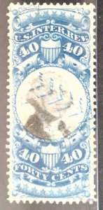 Scott #R114 - 40c Blue & Black - 2nd Issue - Used - Thin - 1871