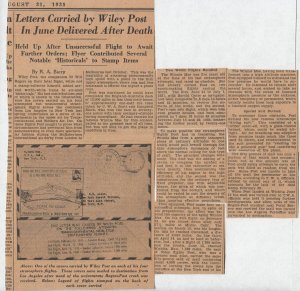 1935 Wiley Post transcontinent stratospheric Airmail flight, California to NY (H