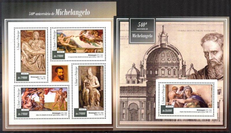 Sao Tome and Principe 2015 Art Paintings Michelangelo sheet + S/S MNH