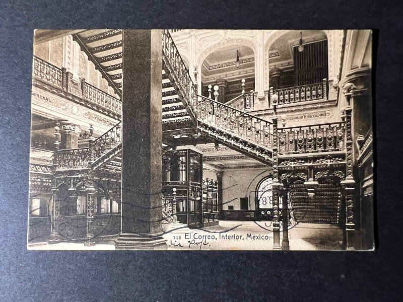 1920s Mexico RPPC Postcard Cover to Staten Island NY USA Post Office Interior