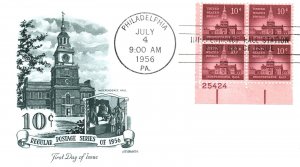 SCOTT 1044 INDEPENDENCE HALL 10c CONTROL BLOCK OF 4 ON ARTMASTER FDC 1956