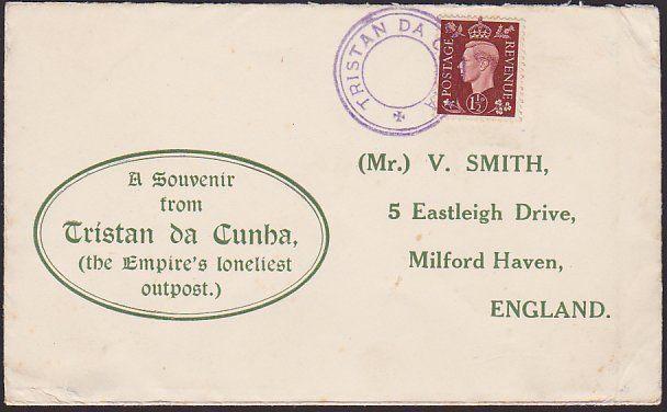 TRISTAN DA CUNHA GVI GB 1½d on cover with undated cancel in violet.........67571