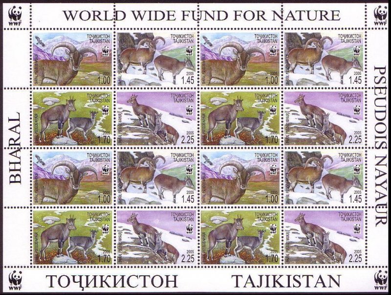 Tajikistan WWF Bharal Sheetlet of 4 sets 2005 MNH SC#266 a-d SG#282-285