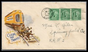 US 1943 Strip of 3 Scott 908 4 Freedoms On Cute Cover Train Yakima Washington