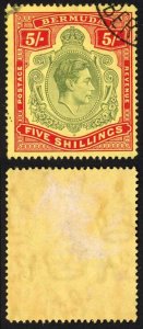 Bermuda SG118b KGVI 5/- Pale Green and Red/yellow Line Perf 14.25 (Ref 37)