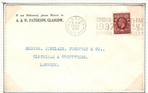 GB SCOTS ISLANDS AIR MAIL Cover *SHETLAND EMERGENCY FLIGHT* Glasgow 1937 MAL462 