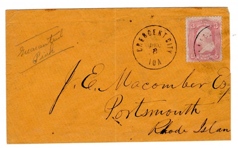 United States Scott # 64 pink on Cover - Crescent City Iowa cancel.